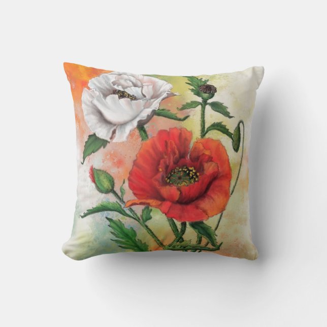 Coussin Fleurs blanches rouges Lancer l'oreiller (Recto)