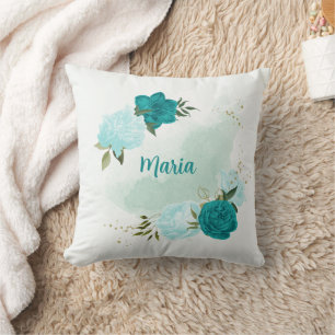 Coussin fleurs bleu clair turquoise