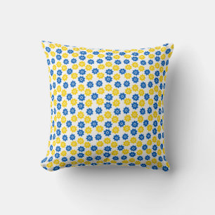 Coussin Fleurs bleu et jaune