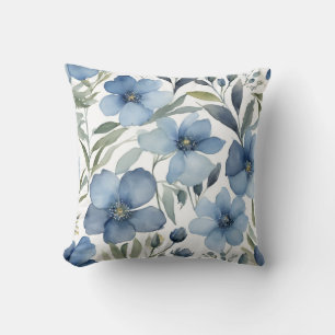 Coussin Fleurs Bleues Art Floral Design Aquarelles