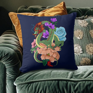 Coussin Fleurs bleues chinoises de la marine Dragon