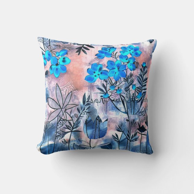 Coussin Fleurs bleues décoratives (Recto)