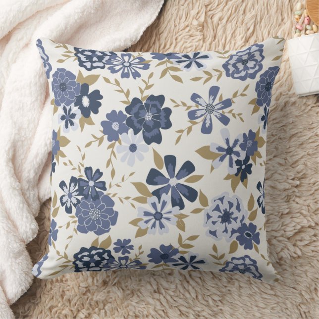 Coussin Fleurs Bleues Élégantes (Couverture)
