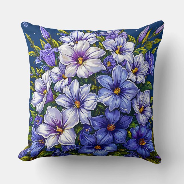 Coussin Fleurs Bleues et Blanches (Recto)