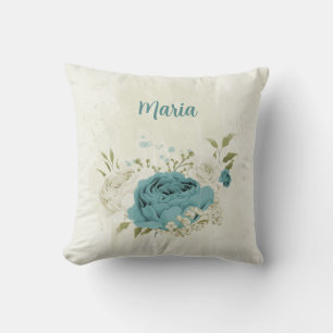 Coussin fleurs bleues et blanches