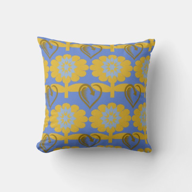 Coussin Fleurs bleues et jaunes - Jeu d'oreiller - Designe (Recto)