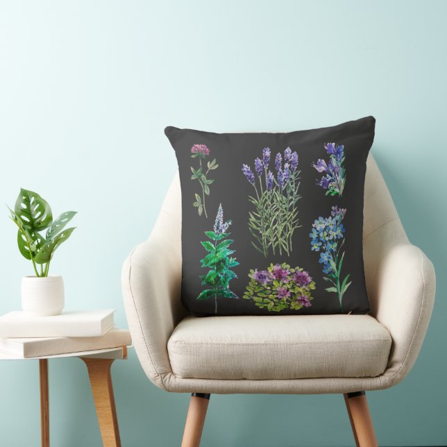 Coussin Fleurs bleues et violettes en aquarelles (Chaise)
