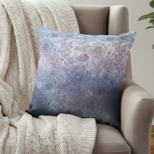 Coussin Fleurs Bleues Et Violettes Modernes Et Élégantes