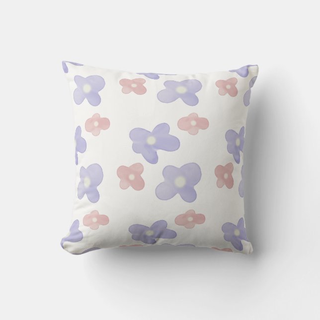 Coussin Fleurs bleues roses sur le blanc (Recto)