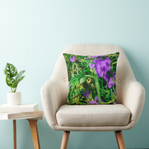 Coussin Fleurs bleues violettes stylisées Florales