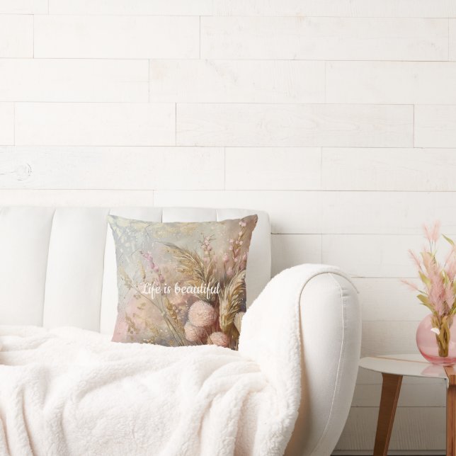 Coussin Fleurs Boho Chic Beige Blush (Canapé)