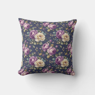 Coussin Fleurs Botaniques Anciennes - Roses Roses et Viole