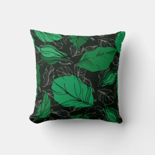 Coussin  Fleurs botaniques florales roses. Feuilles de pri