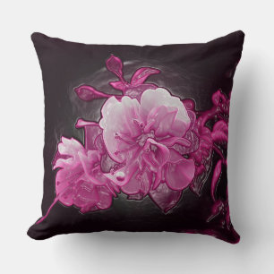 Coussin Fleurs brillantes en porcelaine de fuchsia sur fon