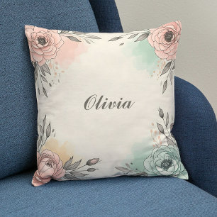 Coussin Fleurs charmantes esquissées à l'aquarelle