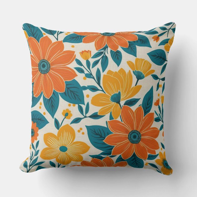 Coussin Fleurs chic Boho, style folk moderne (Recto)