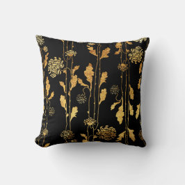 Coussin Fleurs chiques de feuille d'or de Faux sur le noir