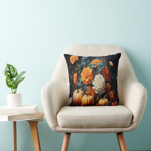 Coussin Fleurs Citrouilles d'Halloween (Chaise)