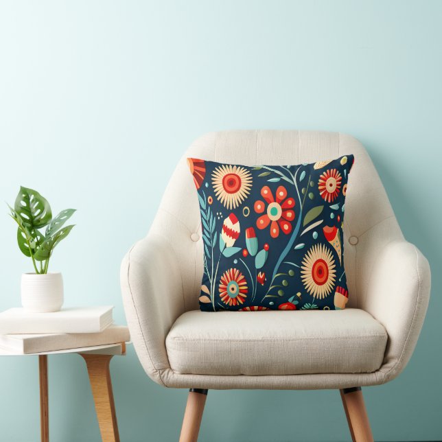 Coussin Fleurs colorées Abstraites et Motif Feuille (Chaise)