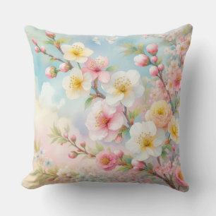 Coussin Fleurs colorées dans des couleurs pastel doux aqua