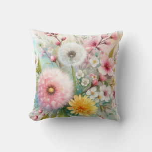 Coussin Fleurs colorées dans des couleurs pastel doux aqua