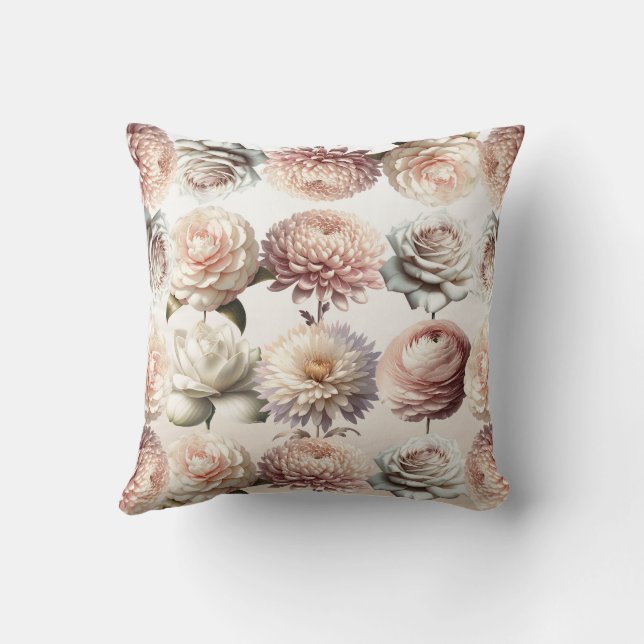 Coussin Fleurs Crème Blanc Rose Pêche Floral (Verso)
