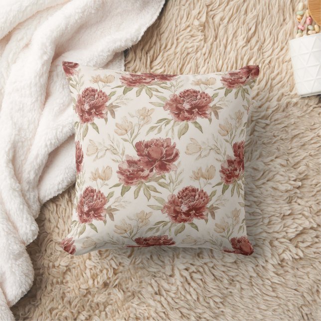 Coussin Fleurs Crème Rouge (Couverture)
