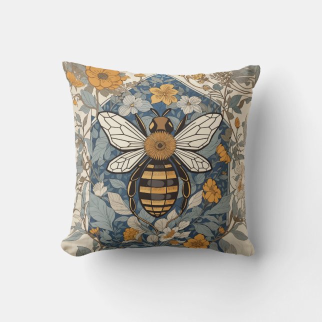 Coussin Fleurs d'abeilles vintages et sauvages (Recto)