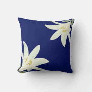 Coussin Fleurs d'Amaryllis blanches sur fond bleu marine