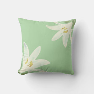 Coussin Fleurs d'Amaryllis blanches sur fond vert citron c