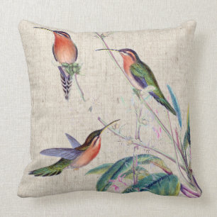 Coussin Fleurs d'animaux de faune d'oiseaux de colibri