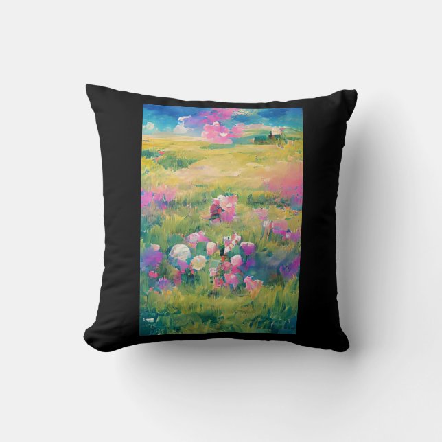 Coussin Fleurs dans un champ art numérique blanc violet ro (Recto)