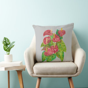 Coussin fleurs d'anthurium rouge