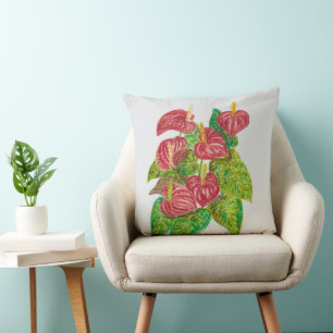 Coussin fleurs d'anthurium rouge