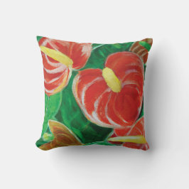 Coussin Fleurs d'anthurium rouge de Singapour