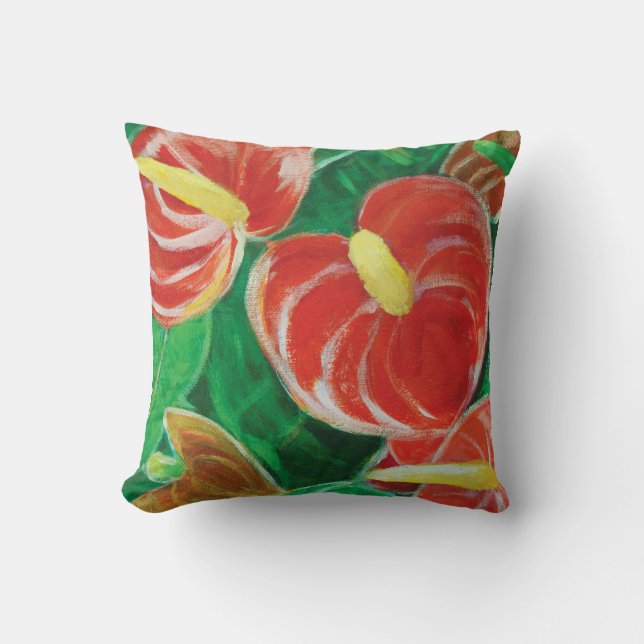 Coussin Fleurs d'anthurium rouge de Singapour (Recto)