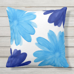 Coussin Fleurs d'aquarelle bleu bleu Royal