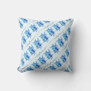 Coussin Fleurs d'aquarelle bleu botanique tendance