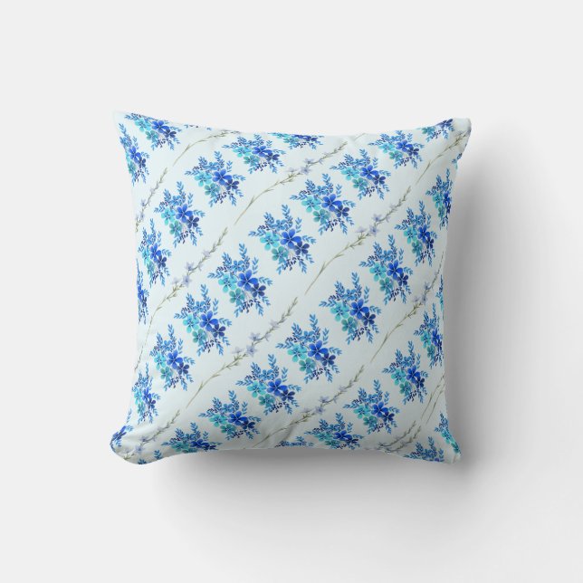 Coussin Fleurs d'aquarelle bleu botanique tendance (Recto)