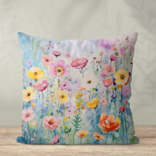 Coussin Fleurs d'aquarelle Cottagecore