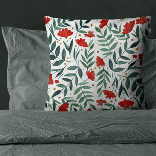 Coussin Fleurs d'aquarelle de jardin magiques en rouge et 