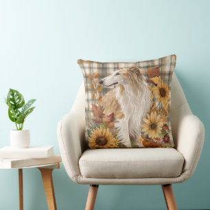Coussin Fleurs d'aquarelle de la chute de Chien Borzoi