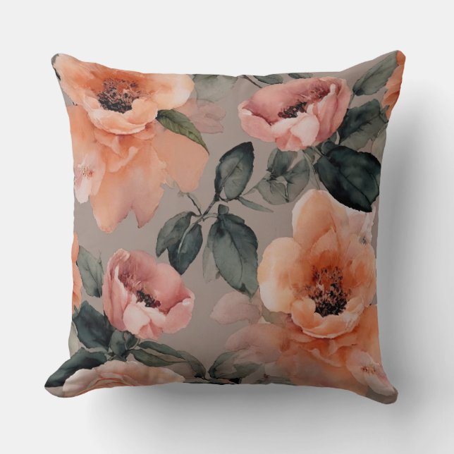 Coussin Fleurs d'aquarelle douce Peach (Recto)