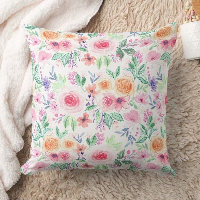 Coussin Fleurs d'aquarelle et feuilles (Couverture)