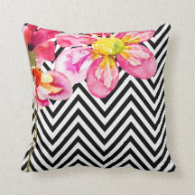 Fleurs d'aquarelle florale Chevron | noir & blanc