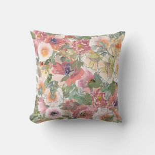 Coussin Fleurs d'aquarelle perdues avec/ sans art de ligne