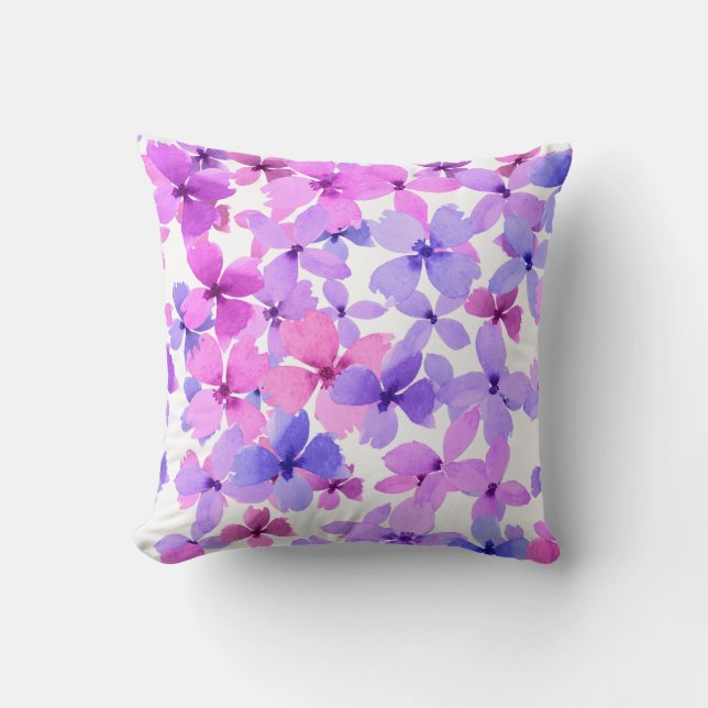 Coussin Fleurs d'aquarelle rose et violet (Recto)