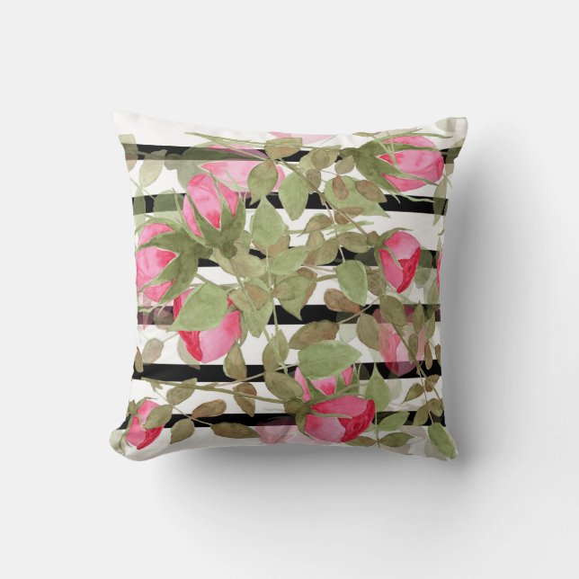 Coussin Fleurs d'aquarelle rose rose roses romes florales (Recto)