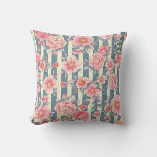 Coussin Fleurs d'aquarelle rose sur bandes