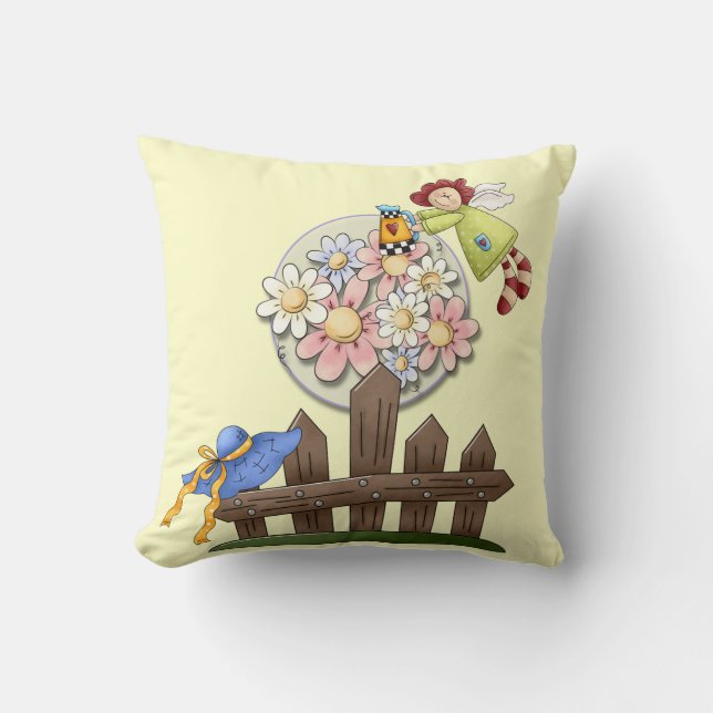 Coussin Fleurs d'arrosage Angel de campagne mignonne (Recto)